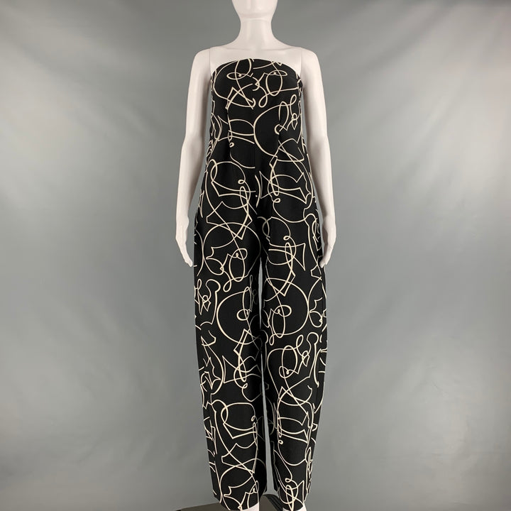 MARIA CORNEJO Size 6 Black White Abstract Strapless Jumpsuits