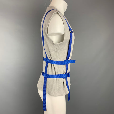 EVEREST ISLES Size L Grey & Blue Ribbed Cotton Bondage Strap Tank Top
