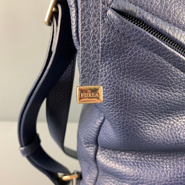FURLA Navy Pebble Grain Leather Shoulder Bag Handbag