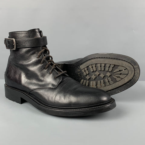 SAINT LAURENT Taille 10,5 Bottines à bride en cuir noir