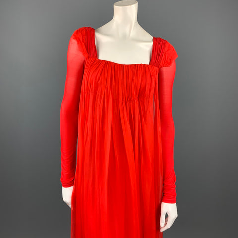 DONNA KARAN Size XS Red Cupro Blend Draped Evening Gown