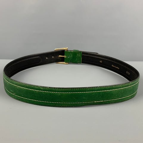 VINTAGE Size 40 Green Contrast Stitch Leather Belt