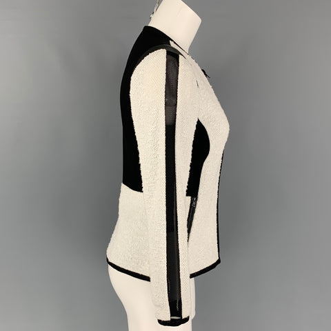 REBECCA TAYLOR Size 2 Black & White Cotton Blend Faux Leather Jacket