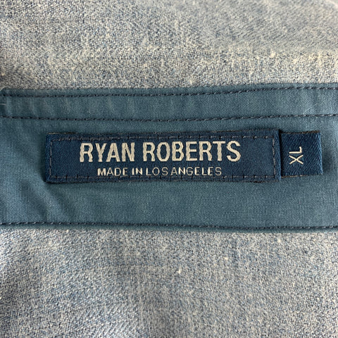 RYAN ROBERTS Size XL Blue Cotton / Wool Long Sleeve Shirt