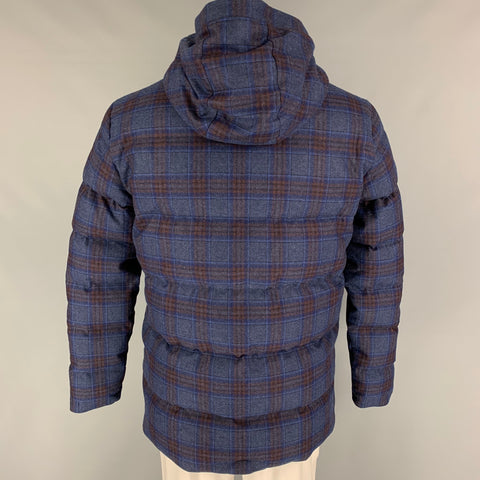 KJUS Size 42 Navy Gray Orange Plaid Wool Cashmere Jacket
