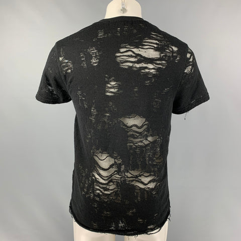 IRO Gaetane Size XS  Black Distressed Cotton Blend Crew-Neck T-shirt