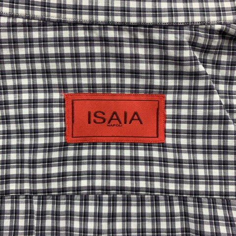 ISAIA Size XL Dark Gray Window Pane Cotton Button Up Long Sleeve Shirt