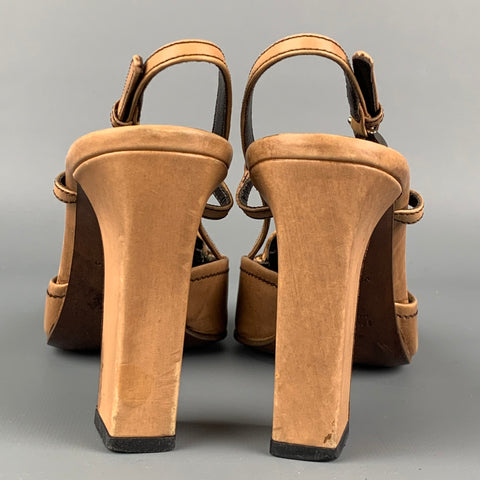 PRADA Size 7.5 Beige Leather Slingback Pumps