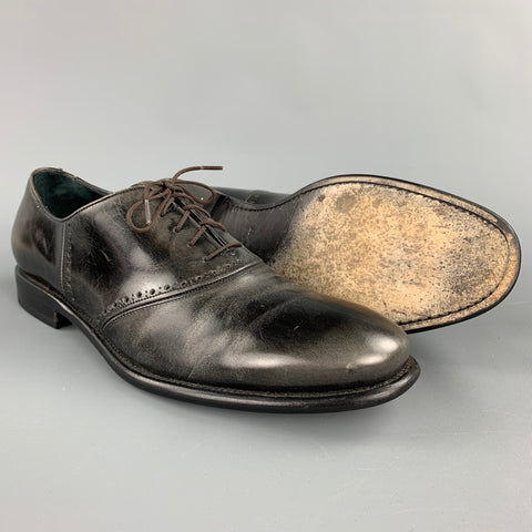 SALVATORE FERRAGAMO Size 11 Black Antique Leather Lace Up Shoes