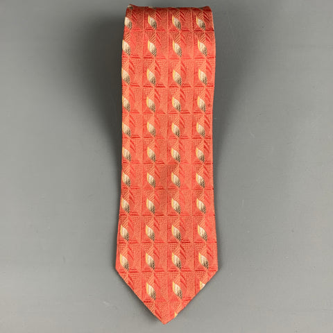 ERMENEGILDO ZEGNA Coral & Cream Jacquard Silk Tie