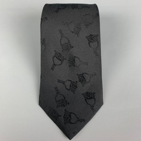 HERMES Black Print Silk Tie