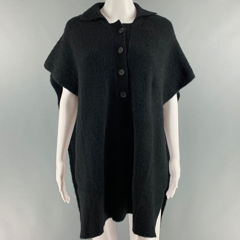 RUS Taille S Noir Laine Mérinos Boutonné Poncho Pull