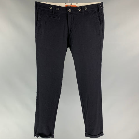 BARENA Taille 34 Pantalon habillé en laine / Lycra Zip Fly à revers