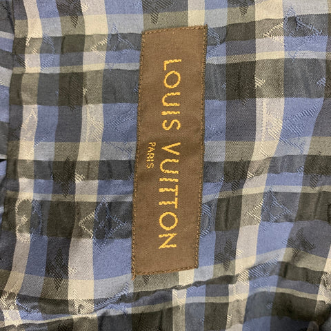 LOUIS VUITTON Size XL Blue Black Grey Plaid Silk Button Up Long Sleeve Shirt