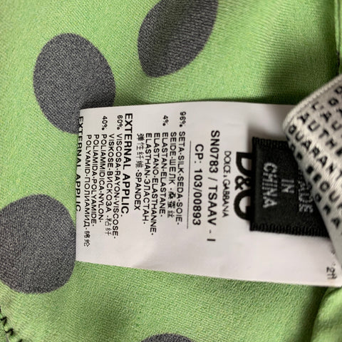 D&G by DOLCE & GABBANA Size 8 Green Black Silk Polka Dot Casual Top