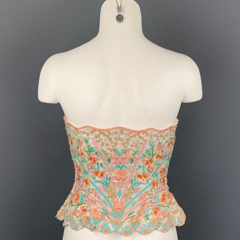 ESCADA COUTURE Size 6 Multi-Color Beaded Floral Silk Bustier