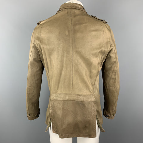 NEIL BARRETT Size 40 Taupe Leather Buttoned Epaulet Jacket