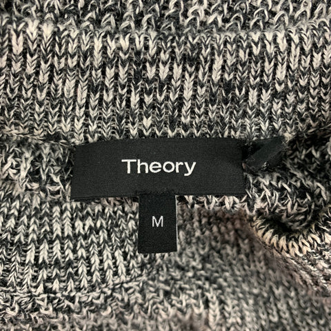 THEORY Size M Black White Knitted Linen / Cotton Crew-Neck Sweater
