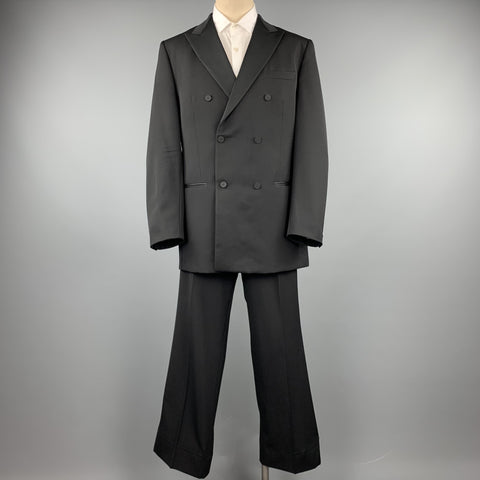 VALENTINO Size 46 Long Black Wool Peak Lapel Double Breasted Tuxedo