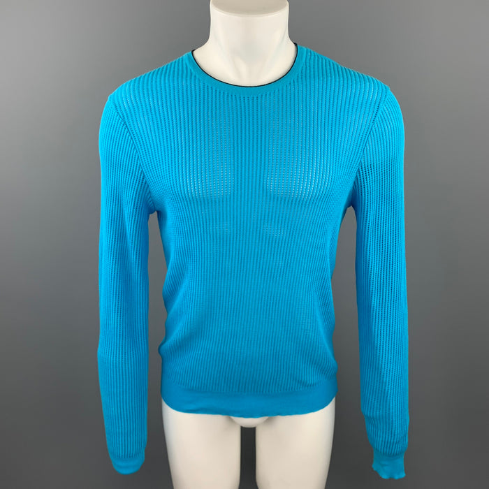 CALVIN KLEIN COLLECTION Size XS Aqua Mesh Cotton Crew-Neck Pullover