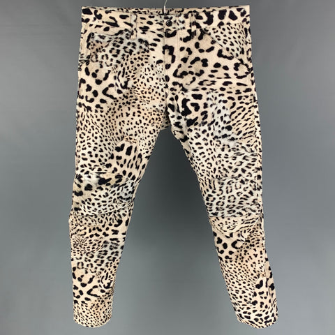 G-STAR Size 33 Cream & Black Animal Print Cotton Button Fly 3D Tapered Casual Pants
