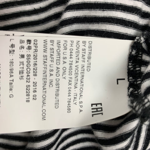 MAISON MARGIELA Size L Black & White Stripe Cotton Crew-Neck T-shirt