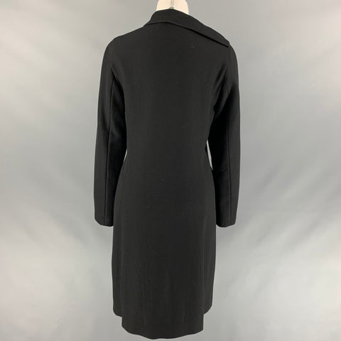 DIRK BIKKEMBERGS Size 6 Black Wool Blend Leather Ruffle Trim Coat
