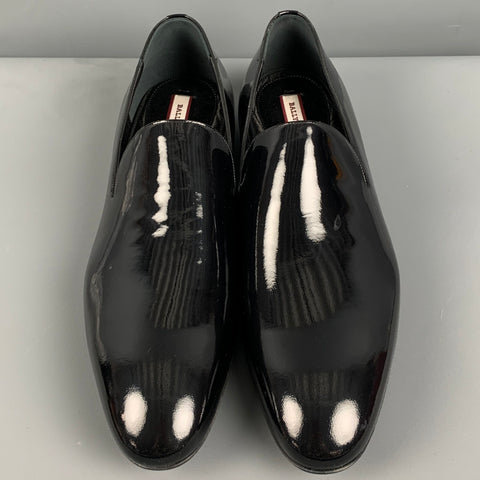 BALLY Size 7.5 Black Patent Leather Slip On Loafers