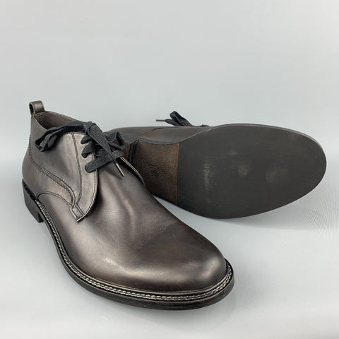 JOHN VARVATOS Talla 12 Botas con cordones de cuero macizo negro con suela de goma