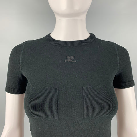 COURREGES Size S Black Polyamide Short Sleeve Dress Top