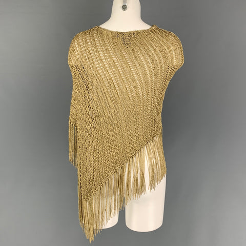 RALPH LAUREN Black Label Size XS/S Gold Viscose Polyester Mesh Fringed Cape