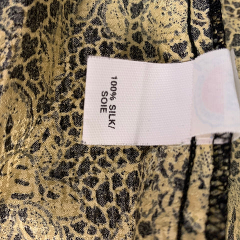 ANNE KLEIN Size 6 Black Silk Abstract floral Long Sleeve Blouse