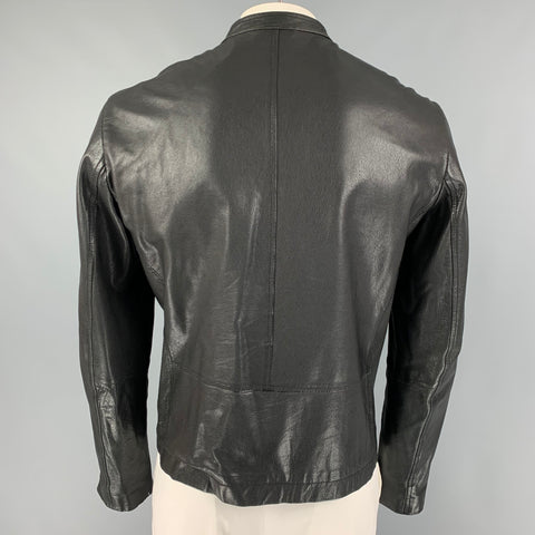 VINCE Chaqueta sin cuello de cuero negra talla L