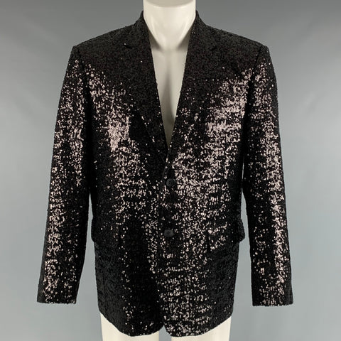 CUSTOM MADE Chest Size M Black Sequined Not Listed Notch Lapel Sport Coat