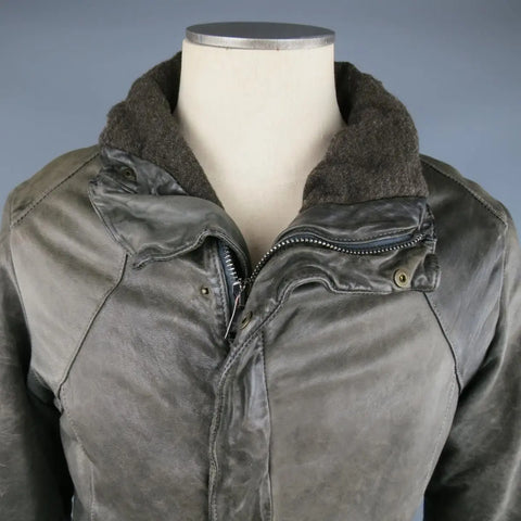 GIORGIO BRATO 38 Taupe Distressed Leather & Silk High Collar Jacket GIORGIO BRATO
