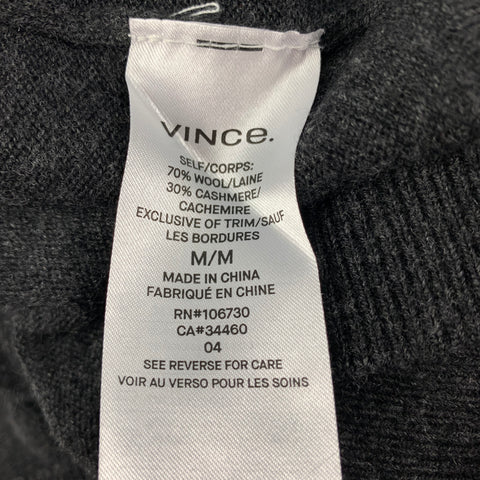 VINCE Talla M Jersey Henley de lana jaspeada/cachemira color carbón