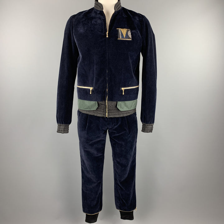 KOLOR Size L Navy Mixed Fabrics Velvet Zip Up Track Suit