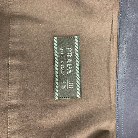 PRADA Size 38 Brown Navy Color Block Cotton Blend Button Down Long Sleeve Shirt