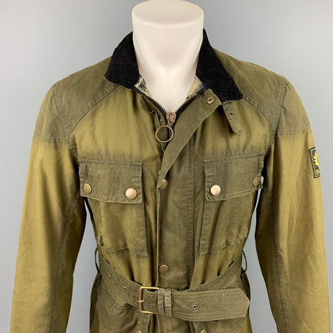 BELSTAFF Gold Label Size S Olive Coated Cotton Belted Parka Jacket