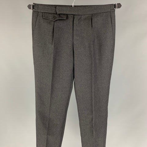INCOTEX Size 28 Charcoal Wool Pleated Slim Fit Dress Pants