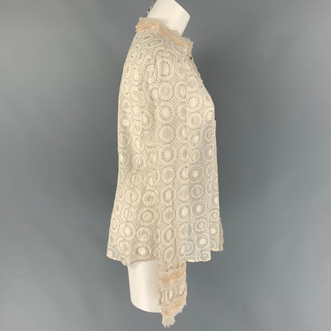 MARC JACOBS x BERGDORF GOODMAN Size 6 Beige Silk Embroidered Nehru Collar Blouse