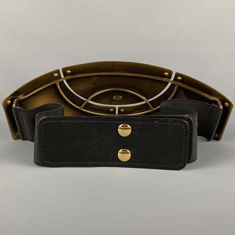 LANVIN Taille S Ceinture Corset Cuir Métal Noir Marron