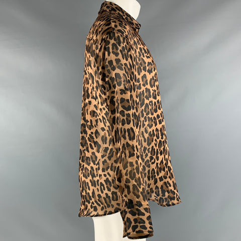 DSQUARED2 Size XS Tan Black Brown Animal Print Polyester Long Sleeve Shirt