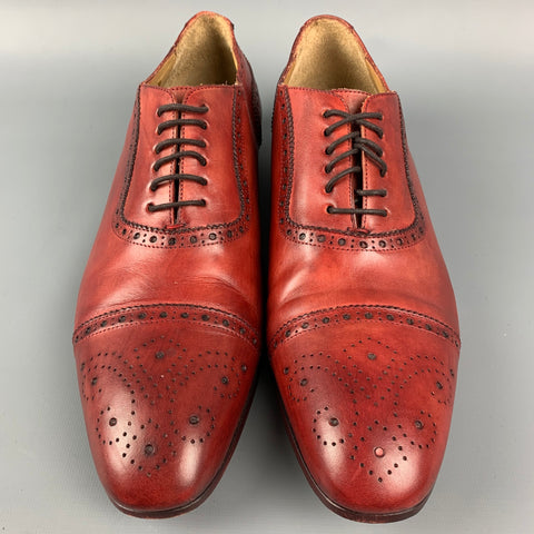 PAUL SMITH Size 11 Brick Antique Leather Cap Toe Lace Up Shoes