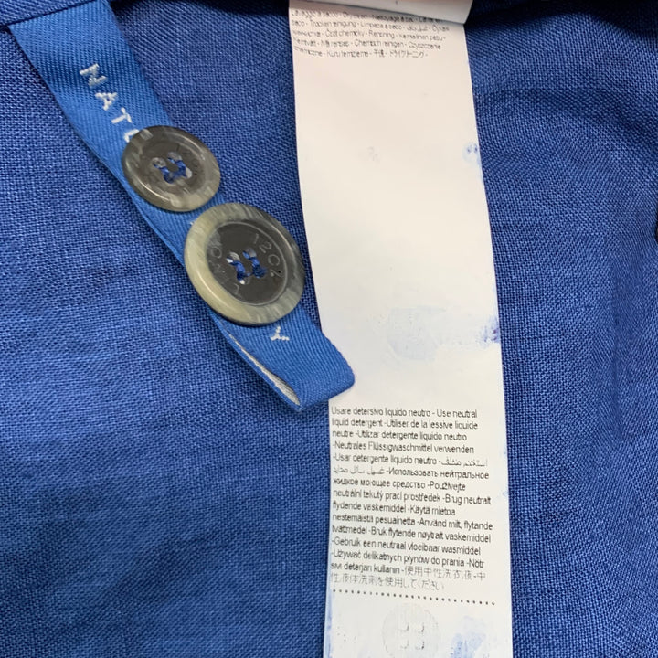 120% LINO Size 48 Blue Linen Notch Lapel Sport Coat