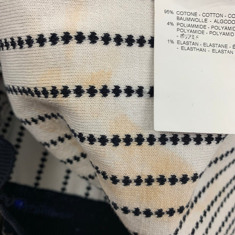 JIL SANDER Size M Navy White Knit Cotton Blend Short Sleeve Pullover