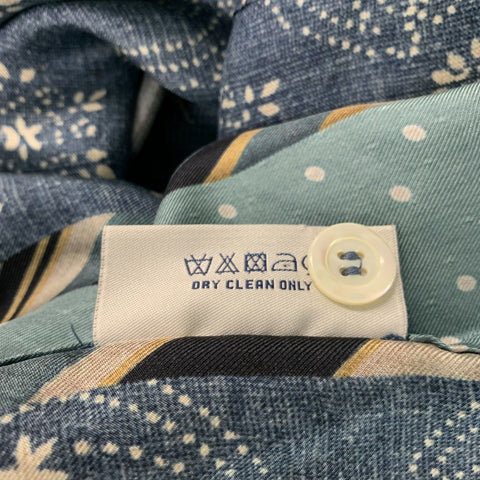 PIERRE-LOUIS MASCIA Size XL Blue Grey Print Silk Camp Suit