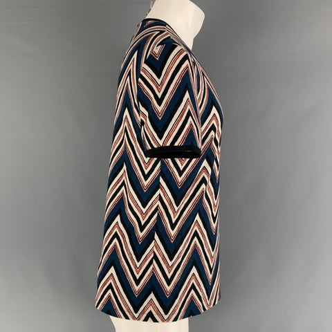 LOUIS VUITTON Size S Blue Black & White Zig Zag Cotton Crew-Neck T-shirt