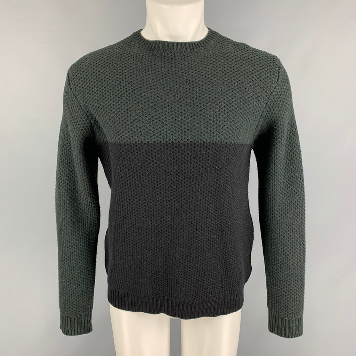 BARBOUR Size M Green Black Wool Crew-Neck Sweater