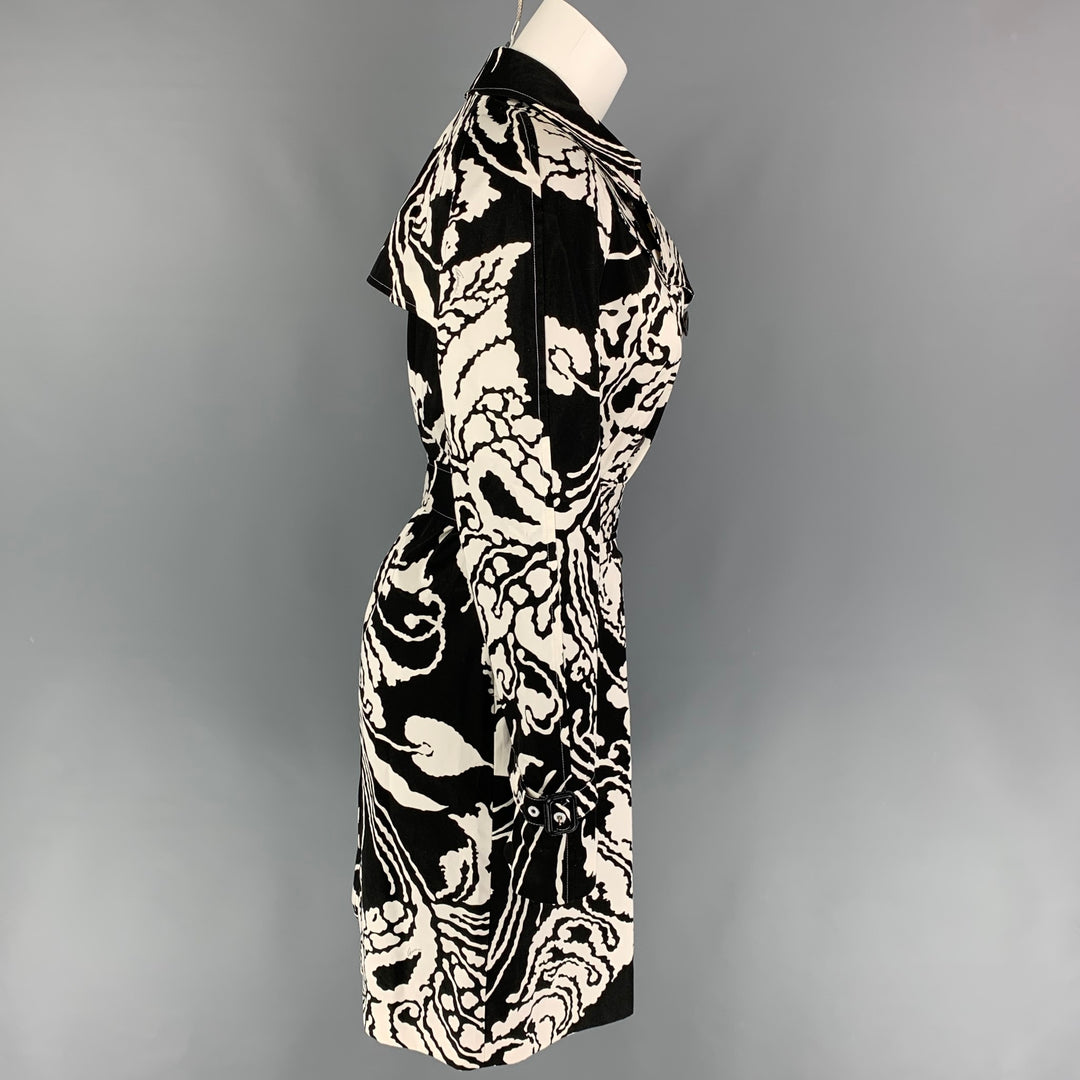 GUCCI Size 6 Black White Abstract Cotton Double Breasted Coat